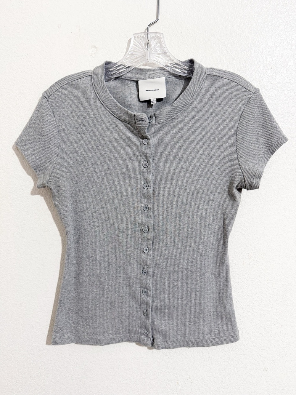 Reformation Raelynn Knit Ribbed Button Front Top in Heather Grey - Picture 5 of 11